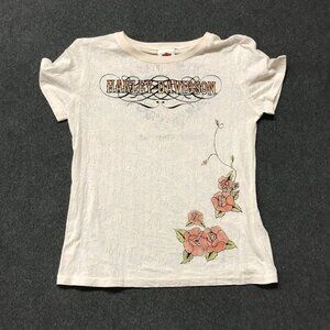 Womens Medium Chesapeake Harley Davidson Darlington Beige Motorcycle Tee T-Shirt